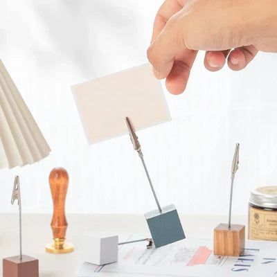 Wooden Memo Clips Business Card Holder