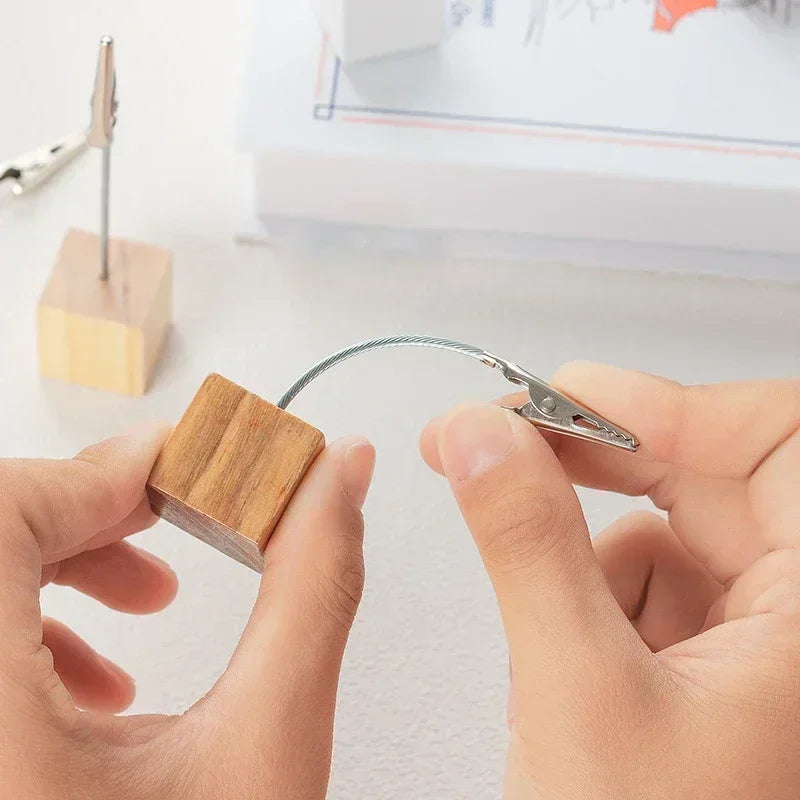 Wooden Memo Clips Business Card Holder