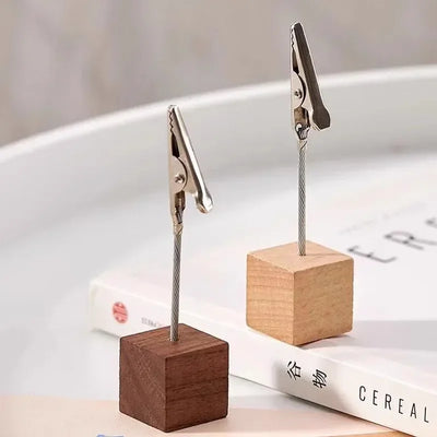 Wooden Memo Clips Business Card Holder