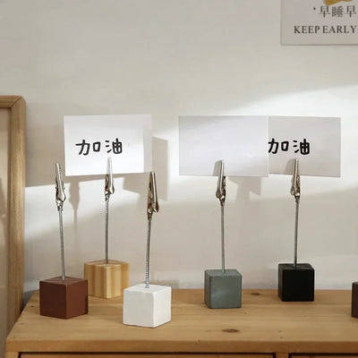 Wooden Memo Clips Business Card Holder