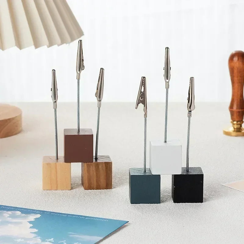 Wooden Memo Clips Business Card Holder
