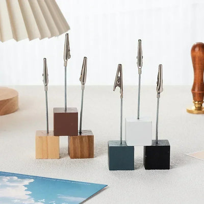 Wooden Memo Clips Business Card Holder